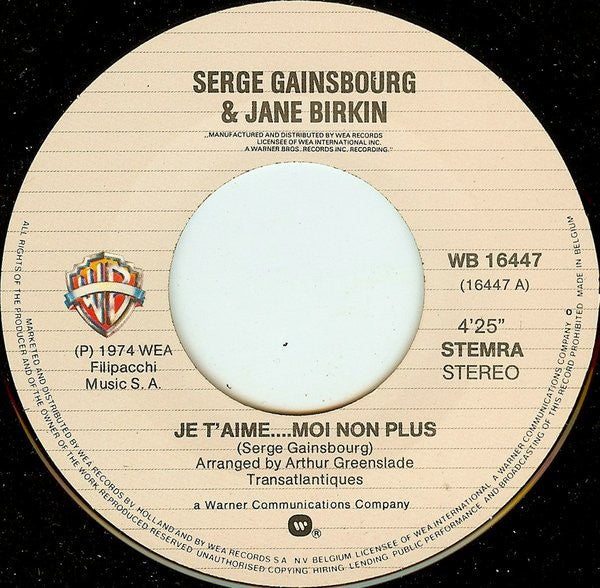 Jane Birkin : Je T'aime ... Moi Non Plus / Jane B. (7", Single, RE)