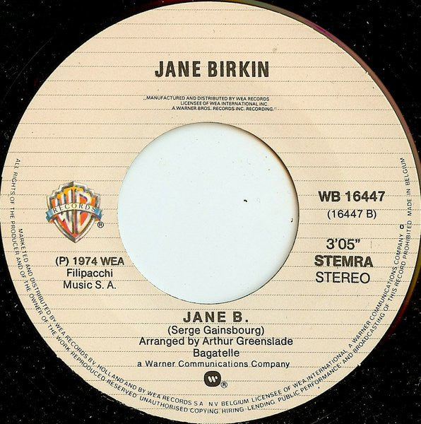 Jane Birkin : Je T'aime ... Moi Non Plus / Jane B. (7", Single, RE)