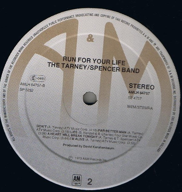 The Tarney/Spencer Band : Run For Your Life (LP, Album)