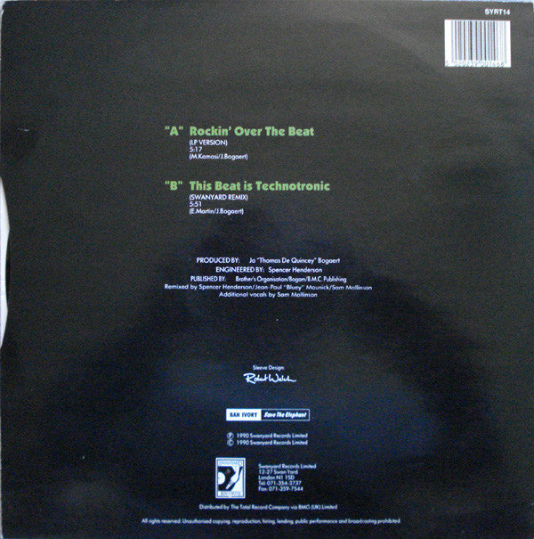 Technotronic Featuring Ya Kid K : Rockin' Over The Beat (12")