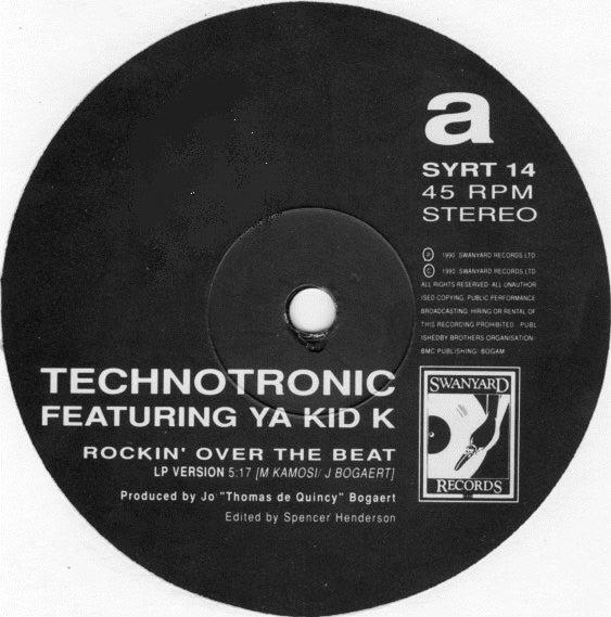 Technotronic Featuring Ya Kid K : Rockin' Over The Beat (12")