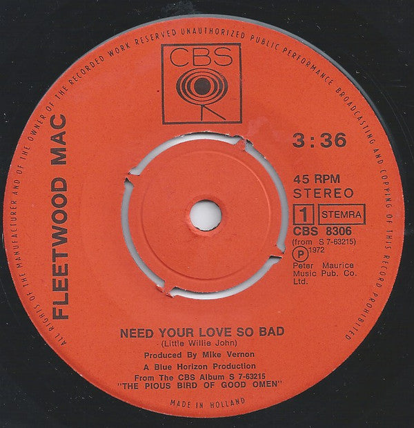 Fleetwood Mac : Need Your Love So Bad / Albatross (7", Single)