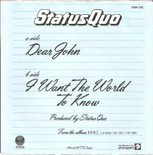 Status Quo : Dear John (7", Single)