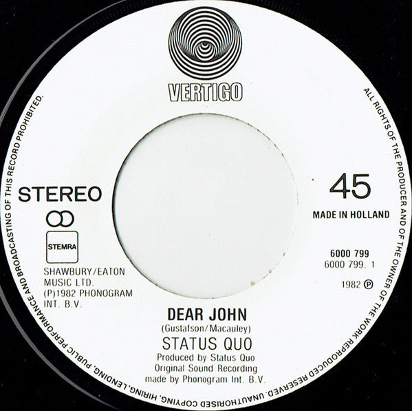 Status Quo : Dear John (7", Single)
