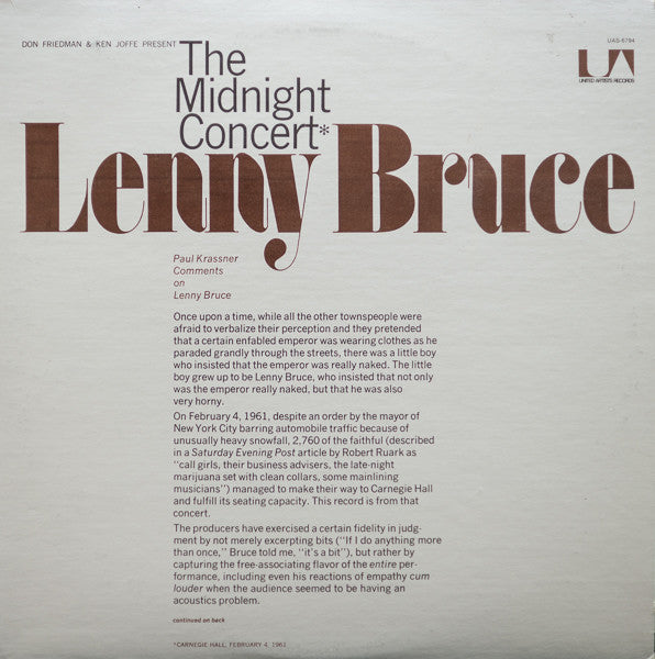 Lenny Bruce : The Midnight Concert (LP, Album, RE)