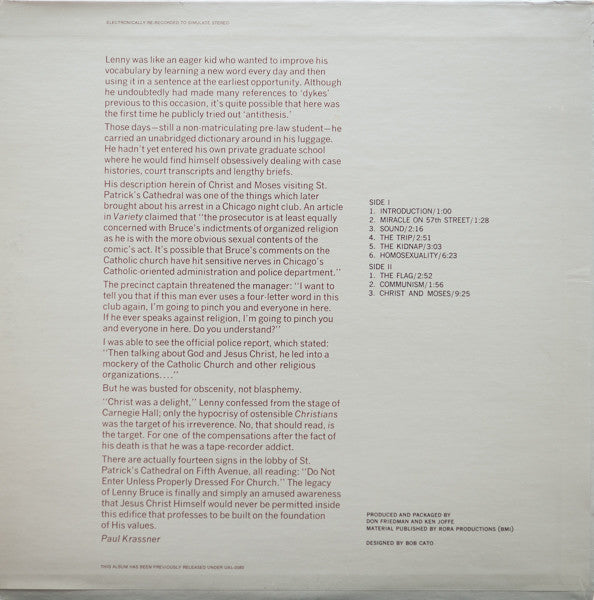 Lenny Bruce : The Midnight Concert (LP, Album, RE)
