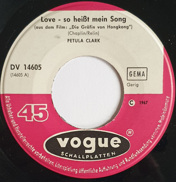 Petula Clark : Love - So Heißt Mein Song / Happy Journey - Bon Voyage (7", Single)