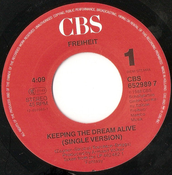 Münchener Freiheit : Keeping The Dream Alive (7", Single)