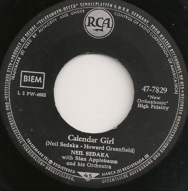 Neil Sedaka With Stan Applebaum And His Orchestra : Calendar Girl / The Same Old Fool (7")