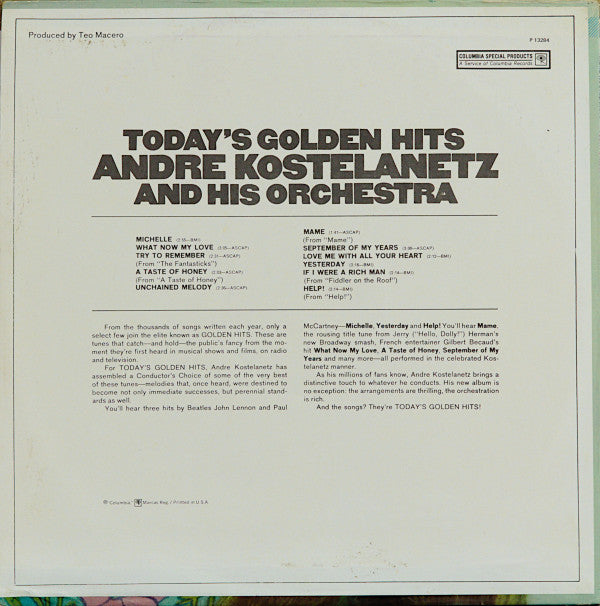 Andre Kostelanetz And His Orchestra* : Today's Golden Hits (LP, Comp)