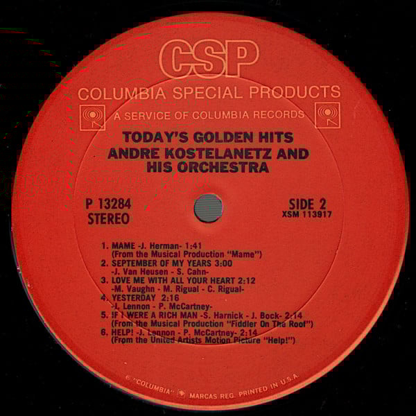 Andre Kostelanetz And His Orchestra* : Today's Golden Hits (LP, Comp)