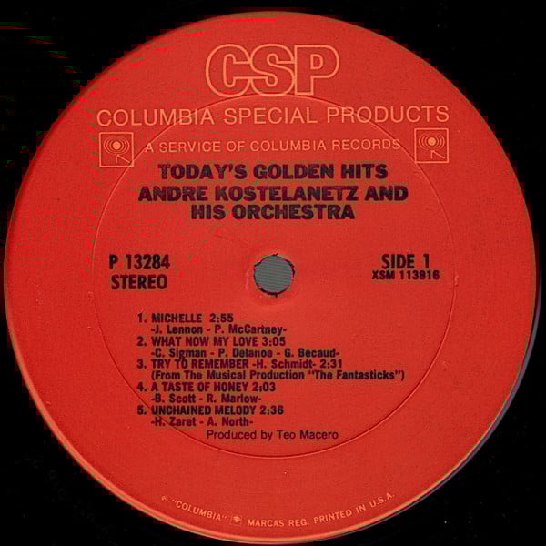 Andre Kostelanetz And His Orchestra* : Today's Golden Hits (LP, Comp)
