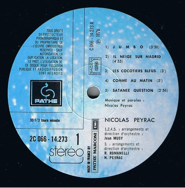 Nicolas Peyrac : Nicolas Peyrac (LP, Album, Gat)