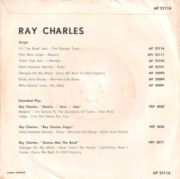 Ray Charles : Hit The Road Jack (7", Single)