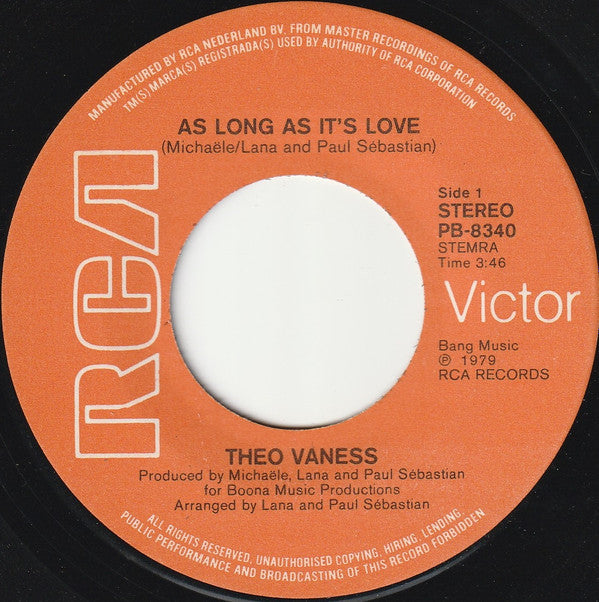 Theo Vaness : As Long As It's Love (7", Single)