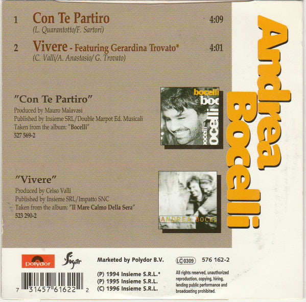 Andrea Bocelli : Con Te Partirò / Vivere (CD, Single)