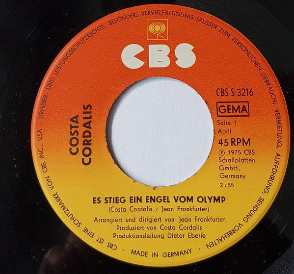Costa Cordalis : Es Stieg Ein Engel Vom Olymp (7", Single)
