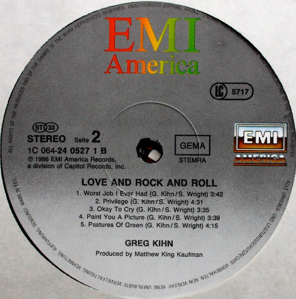 Greg Kihn : Love And Rock And Roll (LP, Album)