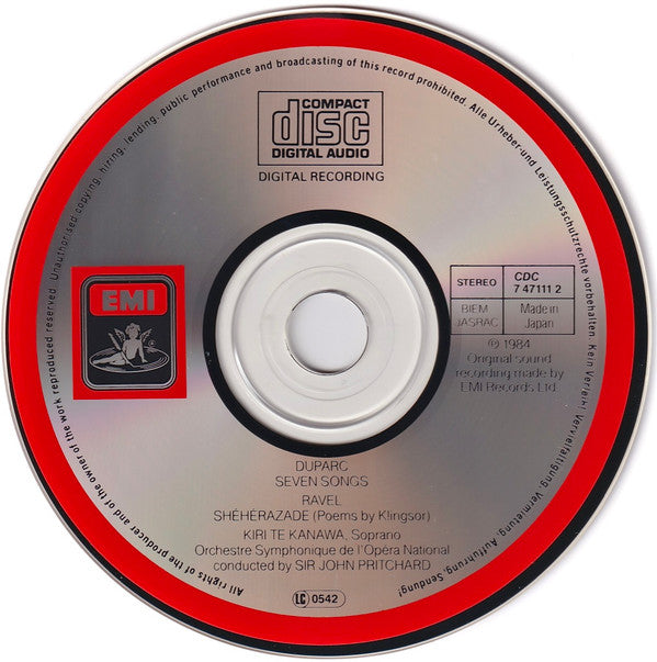 Kiri Te Kanawa / Orchestre Symphonique De L'Opéra National De Belgique / John Pritchard Sir John Pritchard  Maurice Ravel / Henri Duparc : Shéhérazade / Melodies (CD)