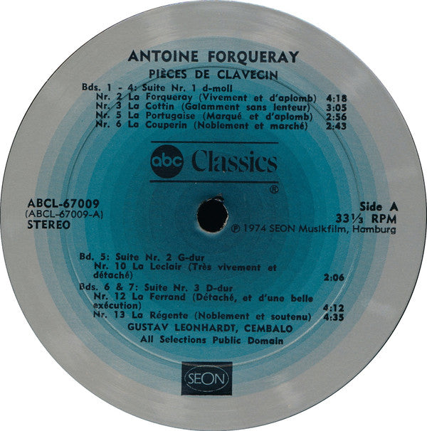 Antoine Forqueray - Gustav Leonhardt : Pièces De Clavecin (LP, Album)