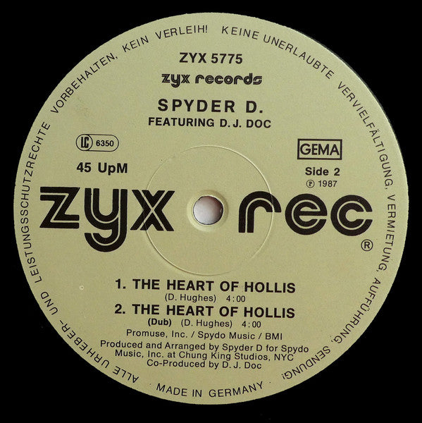 Spyder-D Featuring DJ Doc : How Ya Like Me Now / The Heart Of Hollis (12")