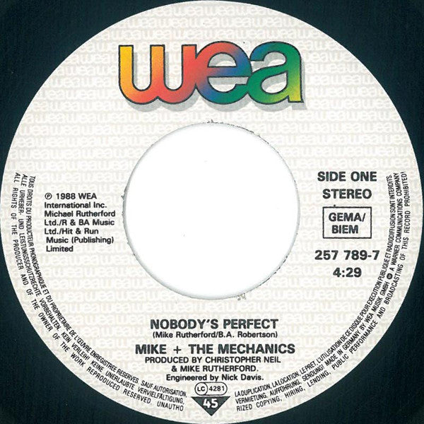 Mike + The Mechanics* : Nobody's Perfect (7", Single)