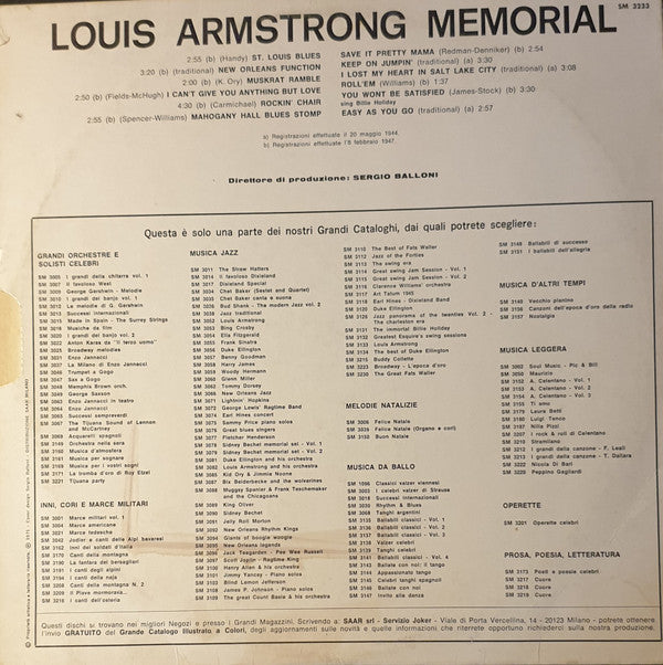 Louis Armstrong : Louis Armstrong Memorial (LP, Comp)