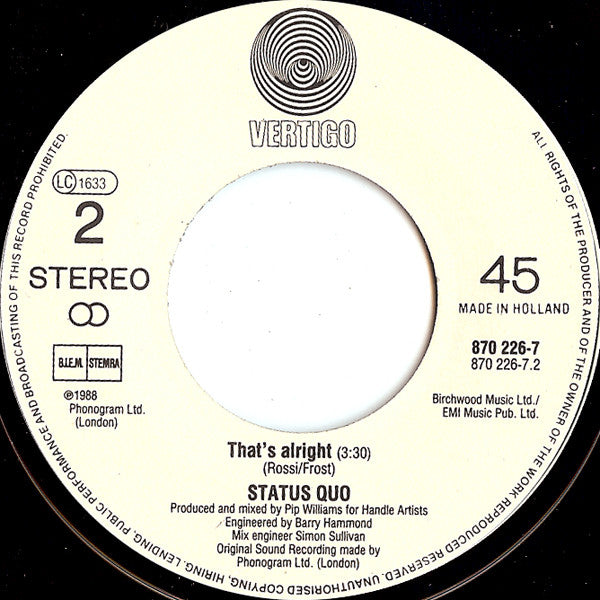 Status Quo : Ain't Complaining (7", Single, Pap)