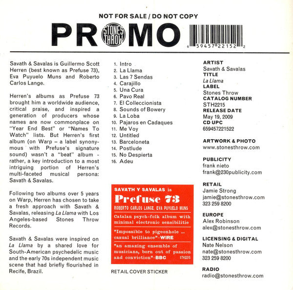 Savath & Savalas : La Llama (CD, Advance, Album, Promo, Car)