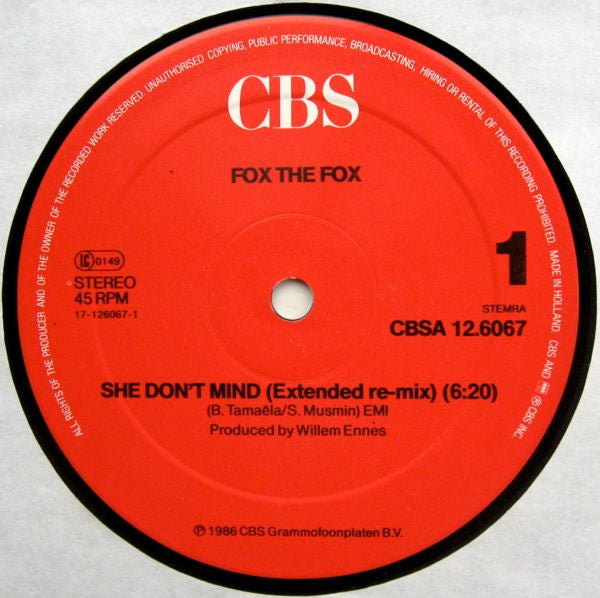 Fox The Fox : She Don't Mind (Extended Re-Mix) (12", Maxi)