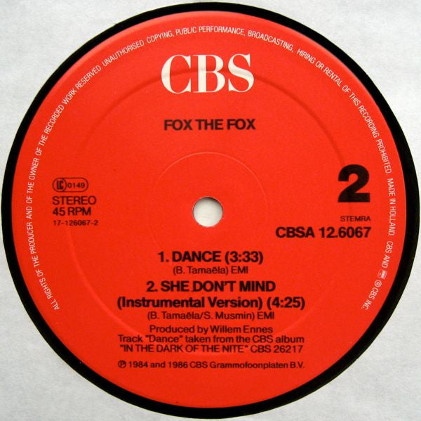Fox The Fox : She Don't Mind (Extended Re-Mix) (12", Maxi)