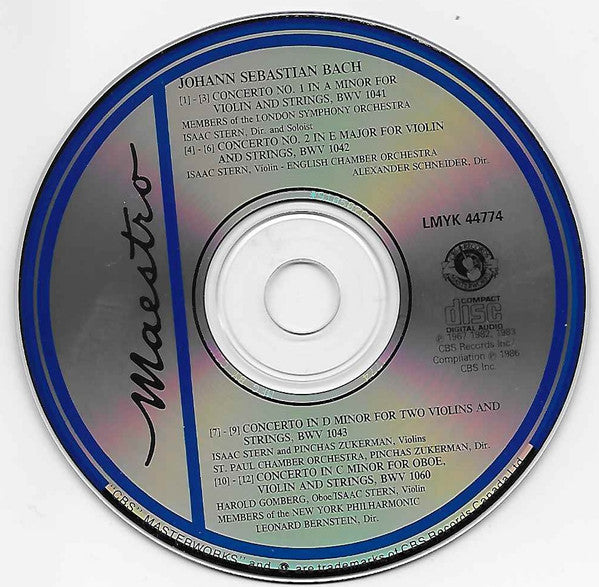 Johann Sebastian Bach, Isaac Stern, Pinchas Zukerman, Harold Gomberg, Leonard Bernstein, Alexander Schneider : Concertos For 1&2 Violins & Strings BWV 1041,1042,1043 & 1060 (CD, Comp, RM)