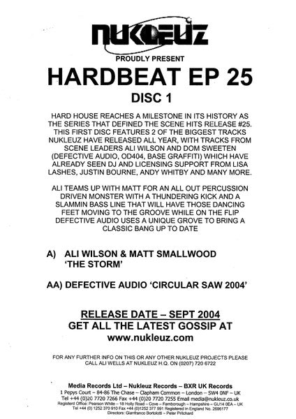 Ali Wilson & Matt Smallwood / Defective Audio : Hardbeat EP 25 Disc 1 (12", EP, Promo)