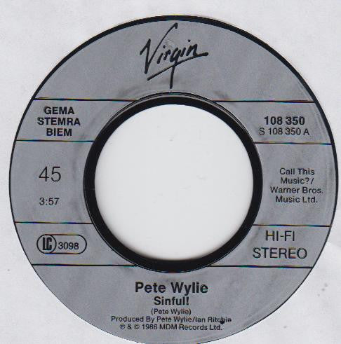 Pete Wylie : Sinful! (7", Single)