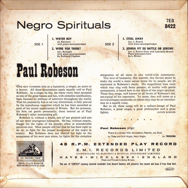 Paul Robeson : Negro Spirituals (7", EP, RP)