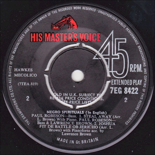 Paul Robeson : Negro Spirituals (7", EP, RP)