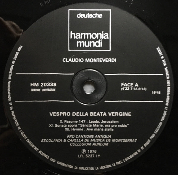 Claudio Monteverdi - Escolanía De Montserrat, Pro Cantione Antiqua, Collegium Aureum Dir. Ireneu Segarra OSB : Vespro Della Beata Vergine (2xLP, RE + Box)