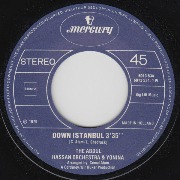 Abdul Hassan Orchestra & Yonina : Down Istanbul  (7", Single)