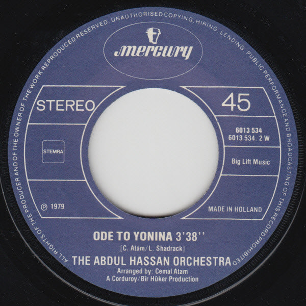 Abdul Hassan Orchestra & Yonina : Down Istanbul  (7", Single)