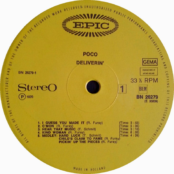Poco (3) : Deliverin' (LP, Album, Gat)