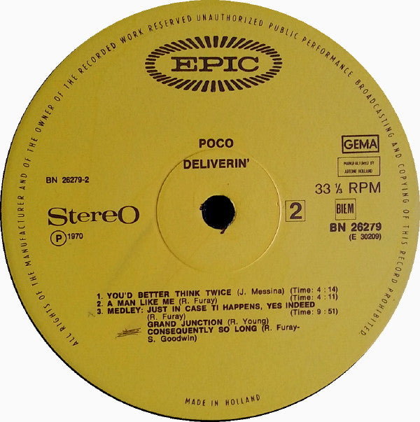 Poco (3) : Deliverin' (LP, Album, Gat)