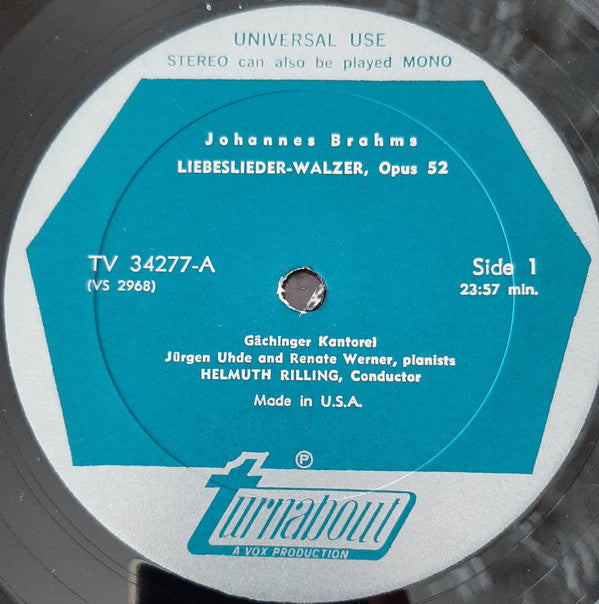 Johannes Brahms, Helmuth Rilling : Liebeslieder Waltzes Op. 52 And Op. 65 (LP)