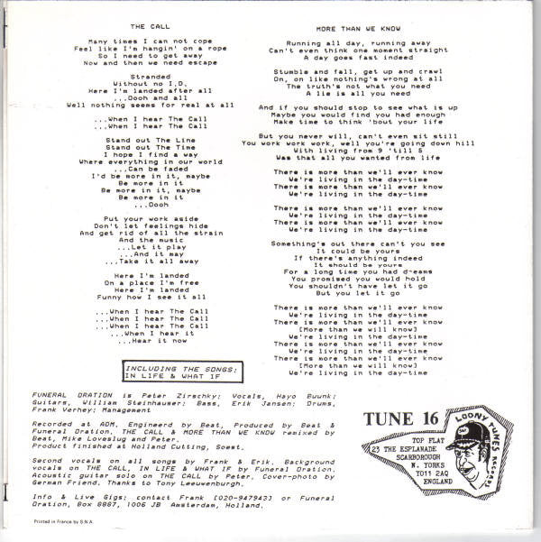 Funeral Oration (2) : The More We Know (7")