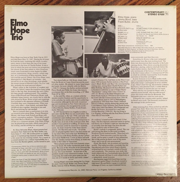 Elmo Hope : With Frank Butler And Jimmy Bond (LP, Album, RE, RM, Hol)
