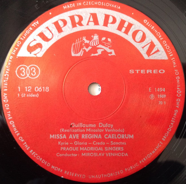 Guillaume Dufay, Prague Madrigal Singers, Miroslav Venhoda : Missa Ecce Ancilla Domini / Missa Ave Regina Caelorum  (LP, RP, Red)