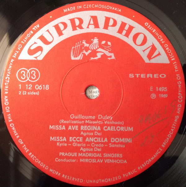 Guillaume Dufay, Prague Madrigal Singers, Miroslav Venhoda : Missa Ecce Ancilla Domini / Missa Ave Regina Caelorum  (LP, RP, Red)