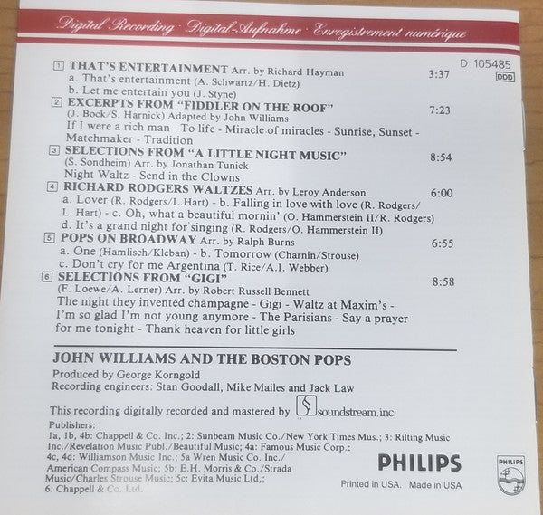 John Williams (4) - Boston Pops Orchestra : That's Entertainment / Pops On Broadway (CD, Club, RE)