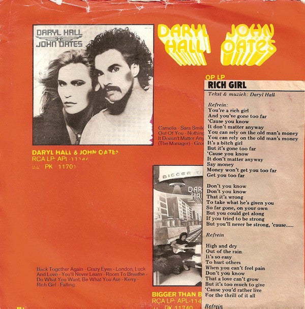 Daryl Hall & John Oates : Rich Girl (7", Single)