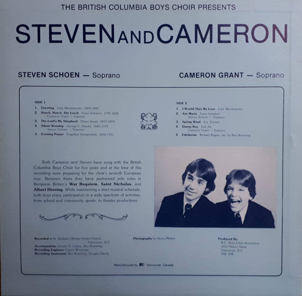Steven And Cameron : The British Columbia Boys Choir Presents Steven And Cameron (LP)