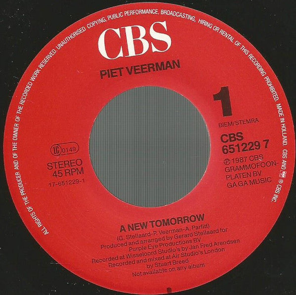 Piet Veerman : A New Tomorrow (7", Single)